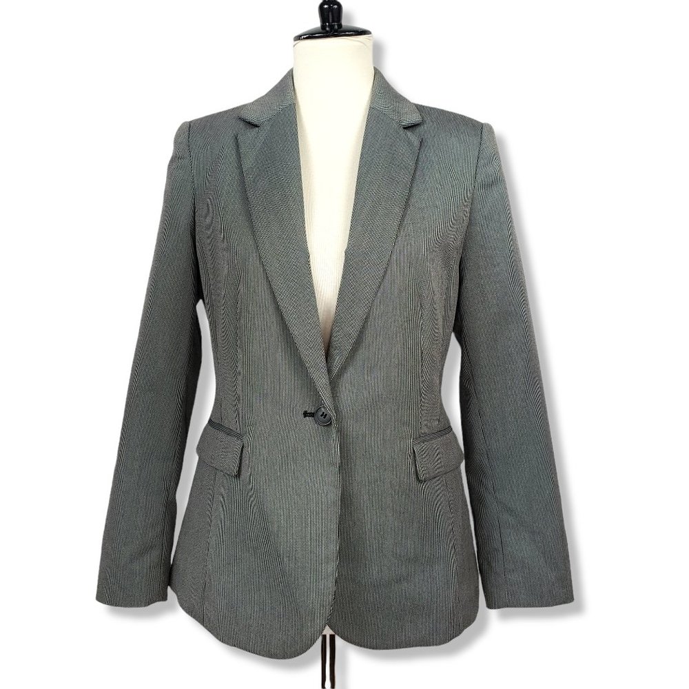 Worthington Black and White Herringbone Single Button Blazer Size 8